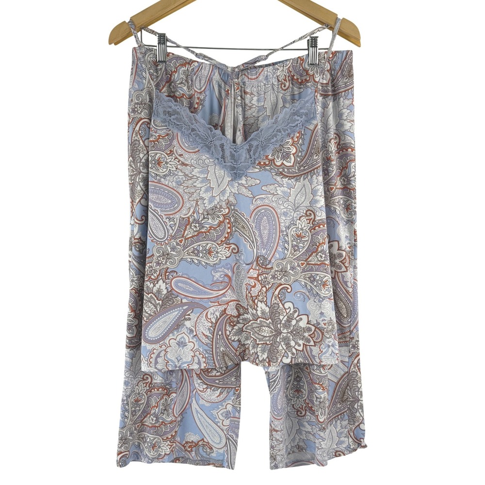 Linea Donatella Womens L Paisley Lace Trim Cami Tank Top Pants Set Sleepwear